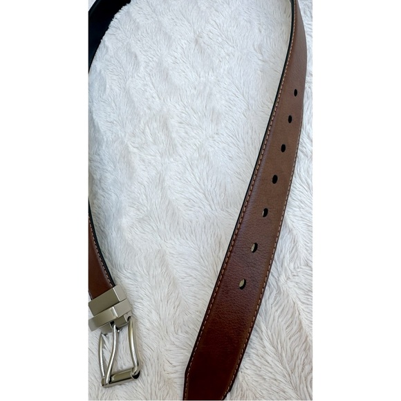Men’s Reversible Black and Brown Vegan Leather Belt with Silver Buckle - Picture 16 of 17